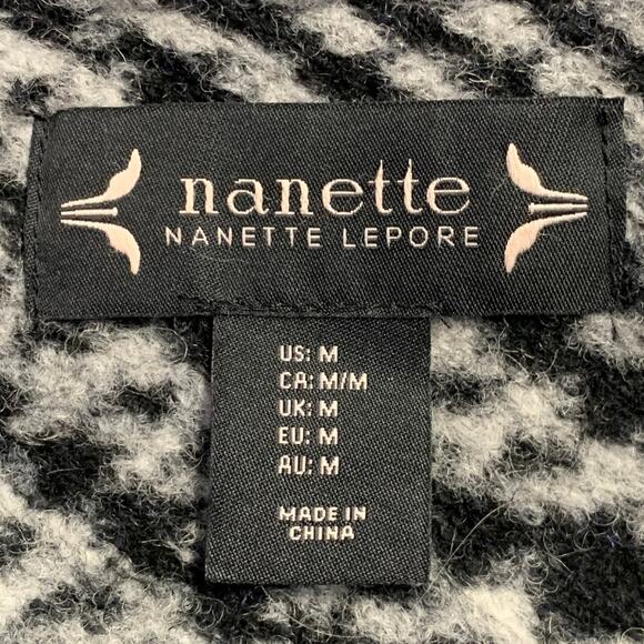 NANETTE LEPORE Size M Grey Black Wool Blend Houndstooth Collarless Coat - Picture 8 of 9